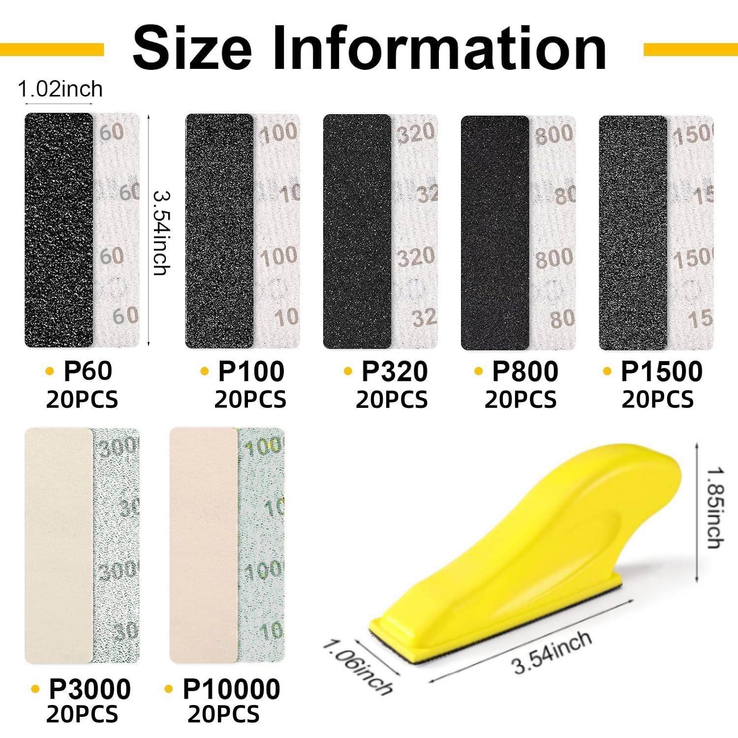 Image of 141pcs 60-10000 Grit Wet And Dry Sandpaper, Micro Detail Sander Kit, Mini Hand Sanding Block With Hook And Loop Sand Paper For Woodworking Tight Narrow Spaces Auto Metal Glass Resin