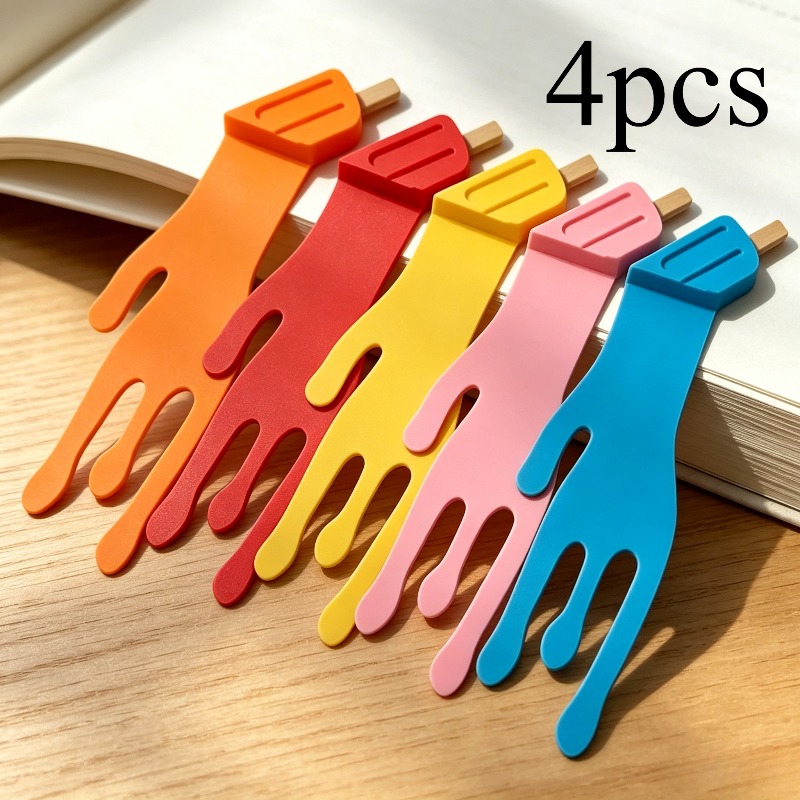 TEMU 4pcs Random Colors Creative Palm Bookmark Cute Shape Reading Page Clip Cartoon Creative Three-dimensional Bookmark Cute Ice Cream Shape Reading