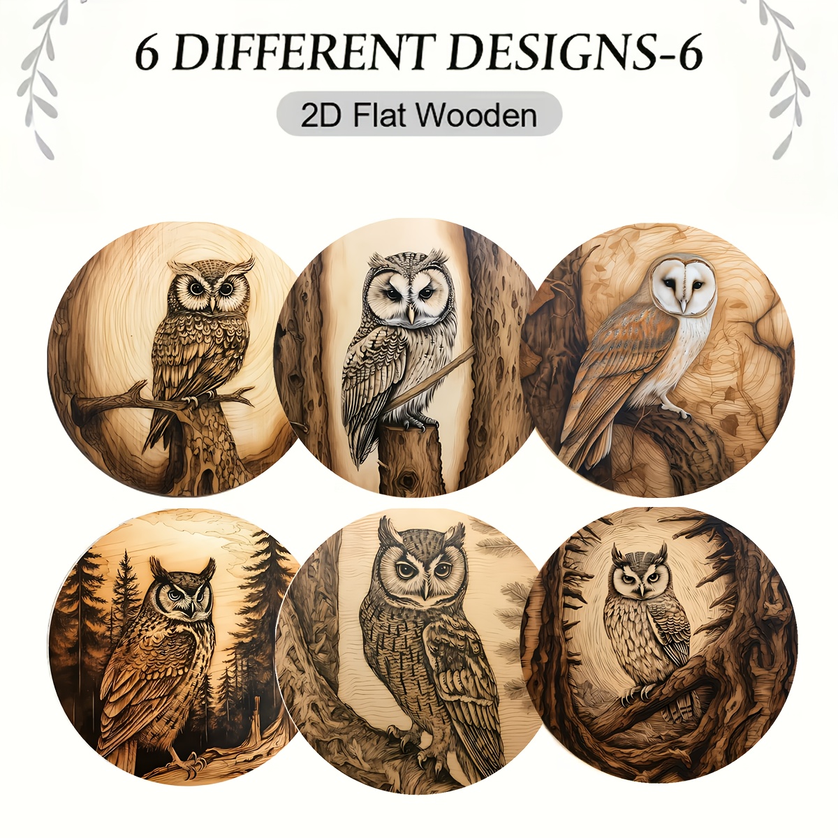 TEMU Set Of 6 Wooden Coasters With A 2d Design Featuring A Wood Grain Owl Pattern. Cartoon-style Wooden Coasters Are Non-slip And Heat-resistant,