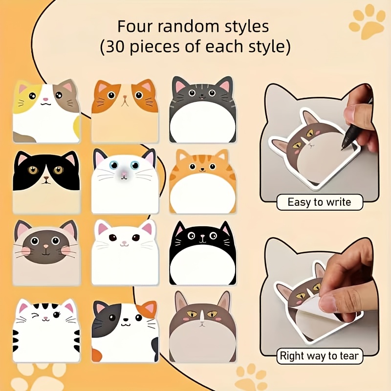 TEMU 120 Cute Cat Sticky Notes- 4 Random Designs( Design), Creative Diary Sticky Notes, Suitable For Notebooks And Various Note-taking Occasions