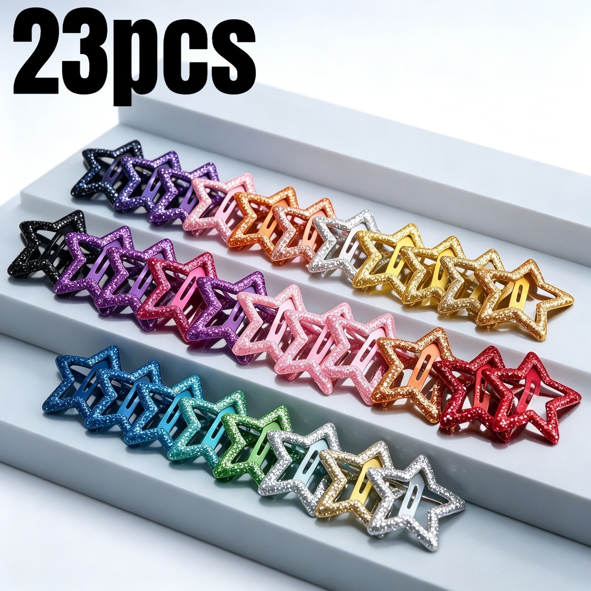 TEMU 23pcs Star-shaped Hair Clips, Shiny Hollow-out Metal Starfish Hair Clips, Fashionable Women's Hair Accessories, Stylish Y2k Vintage Side- Bangs