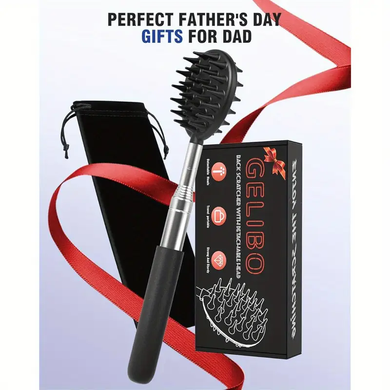 5pcs telescoping back scratcher with detachable heads - extendable back massager tool for deep-seated itches, 1/2 & 1/4 spikes, for gentle, ideal her s day gift for dad, husband, men, back scratcher for back, comfortable grip handle, durable construction, massaging texture, self-care items, for back/p. and conditioning, telescoping scratcher with heads, portable self-massage scratcher. and -bed Product details 0