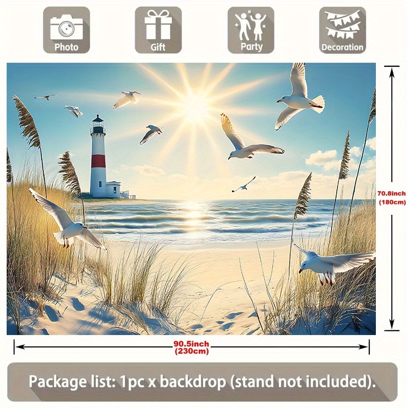 TEMU 1pc Coastal Lighthouse & Polyester Party Banner - Vibrant Beach Scene Wall Decoration For Home, Room, And Event Decor, Perfect For Photo