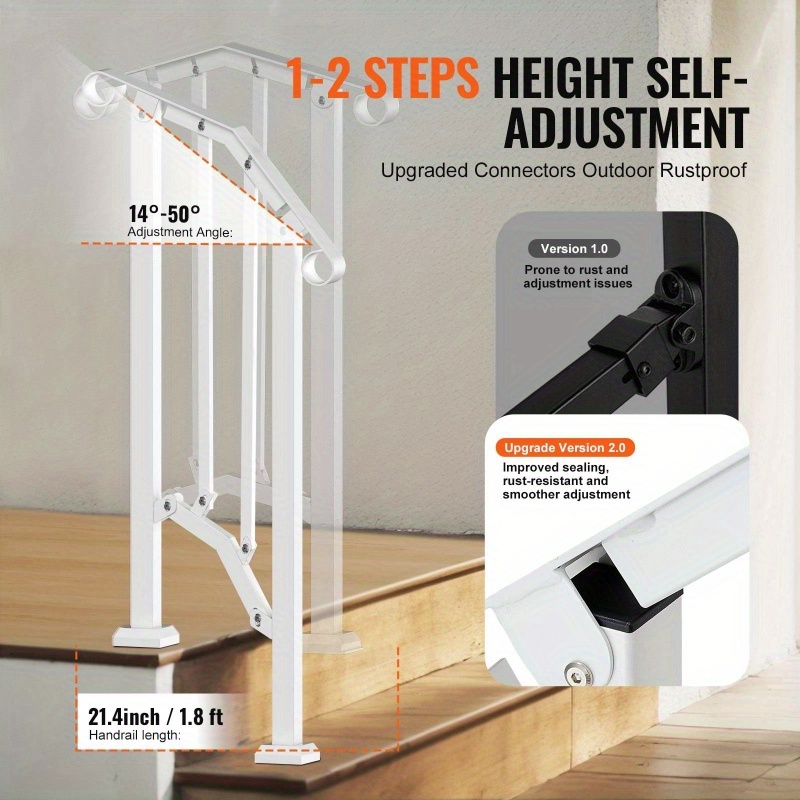 12 Step Handrails for Outdoor for Seniors Porch Deck Retro Arch White