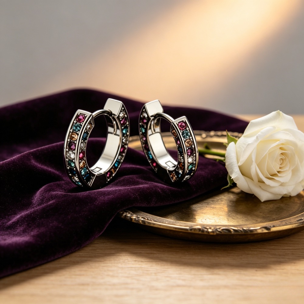 Micro-Pave Colored Imitation Square Ear Hooks, Premium Silvery Hoops