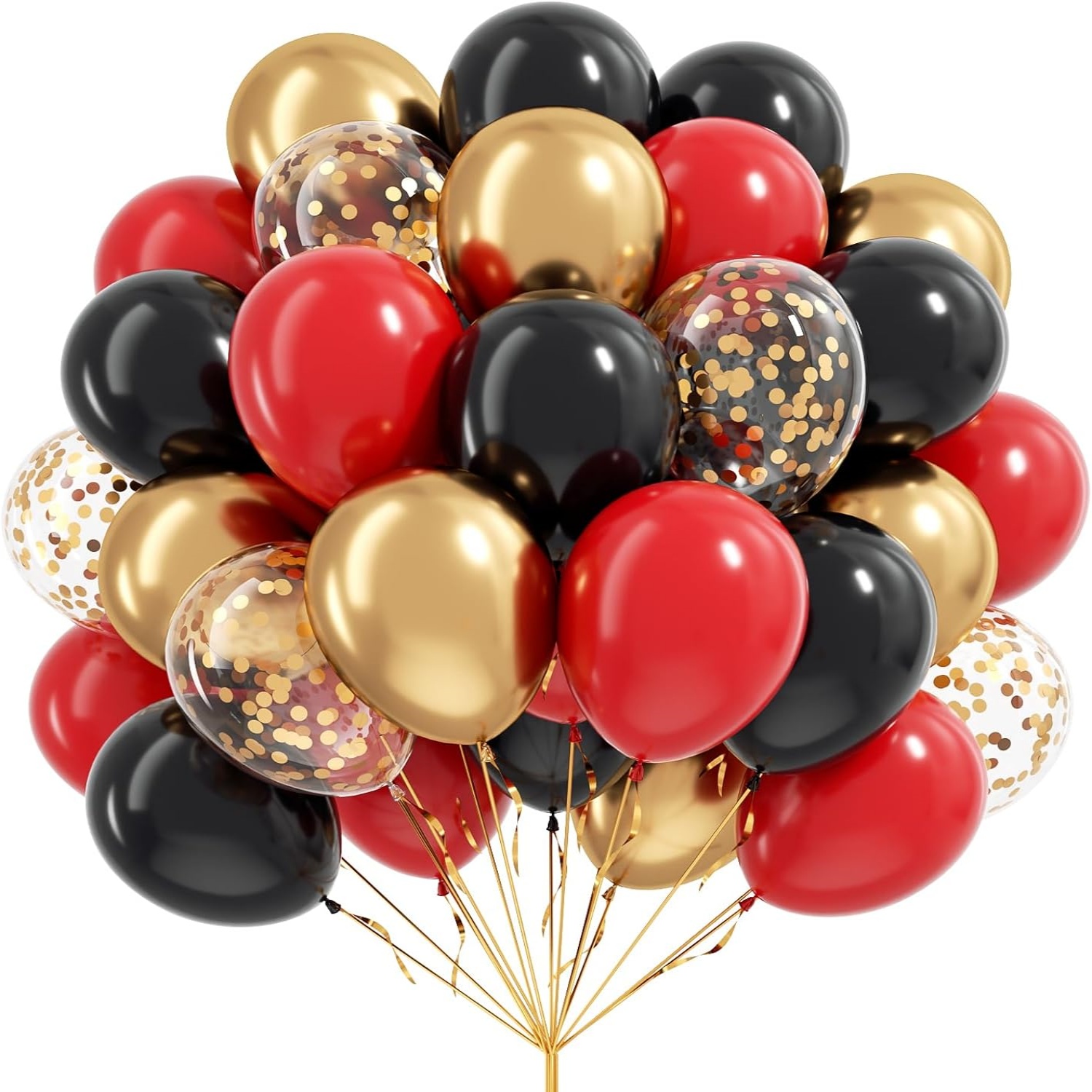 25pcs Red Black And Golden Confetti Balloons | 10/12inch Emulsion Balloons For Birthday, Anniversary, Wedding, Bridal Shower, Party Decorations, For Halloween, Christmas