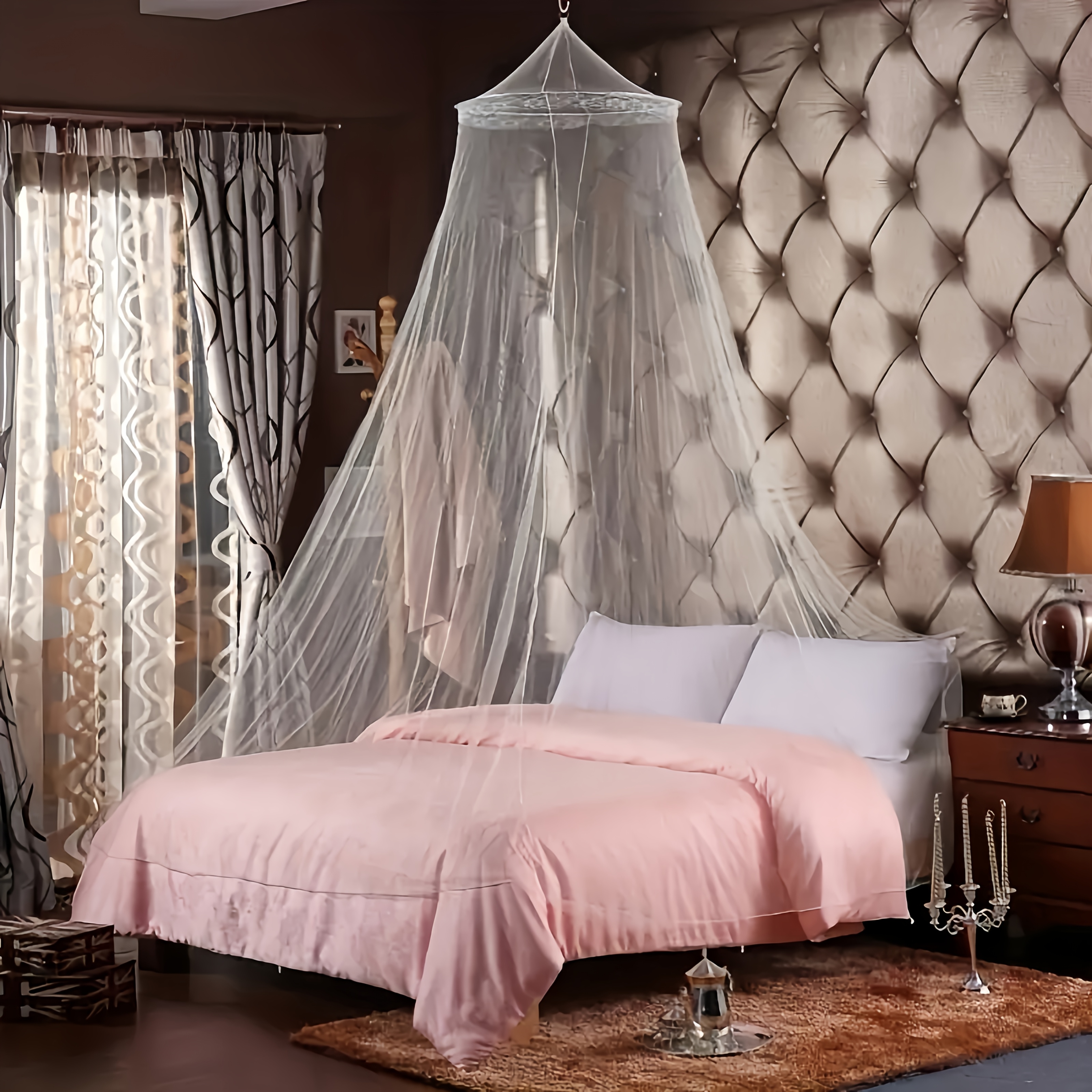 an elegant dome mosquito net with an     in   made of lightweight polyester hand wash only no electricity required durable bedroom mosquito protection design suitable for all types of rooms breathable mesh fabric Product details 0