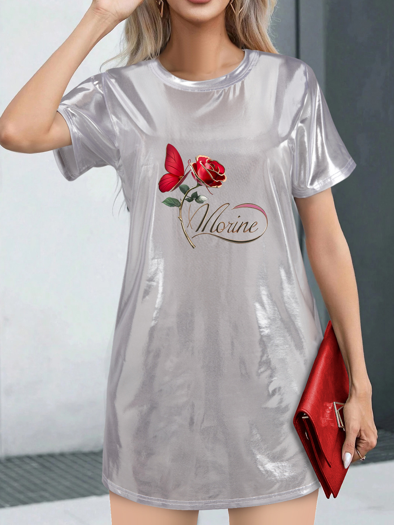 womens black sequin t shirt dress short sleeve round neck - Temu