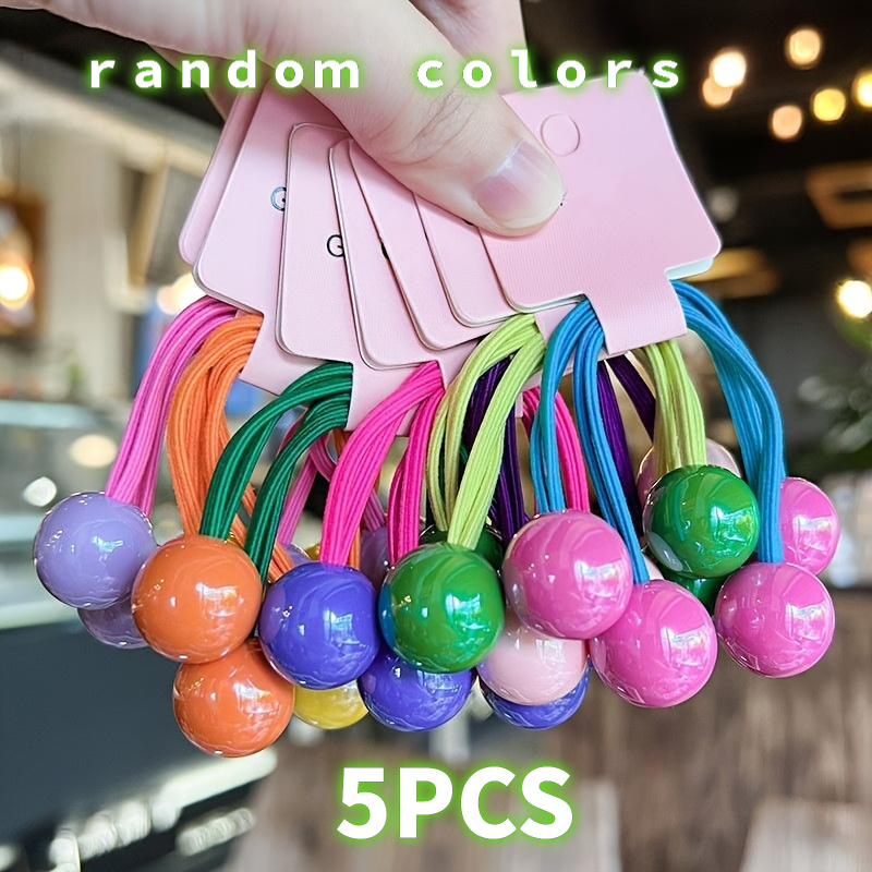 TEMU 5pcs Set Of Random-color Double-ball Hair Ties, Bubble-ball Ponytail Holders, Colorful Transparent Mixed-style Elastic Hair Additions For Women
