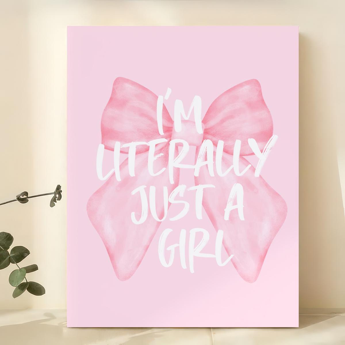 TEMU 2d 1pc "i'm " Girls Room Decor - Soft Pink Canvas Printing Painting Poster With Bow Accent, Wood Framed Wall Art Ready To Hang For Bedroom,