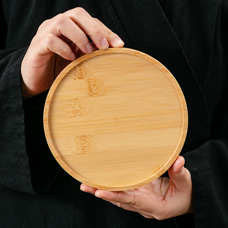 Image of Diameter 15.5cm Wooden Round Tray Multifunctional Home Storage Plate Bathroom Cosmetics Tray Living Room Coffee Tea Tray Desktop Organization Decoration (non-food Contact)