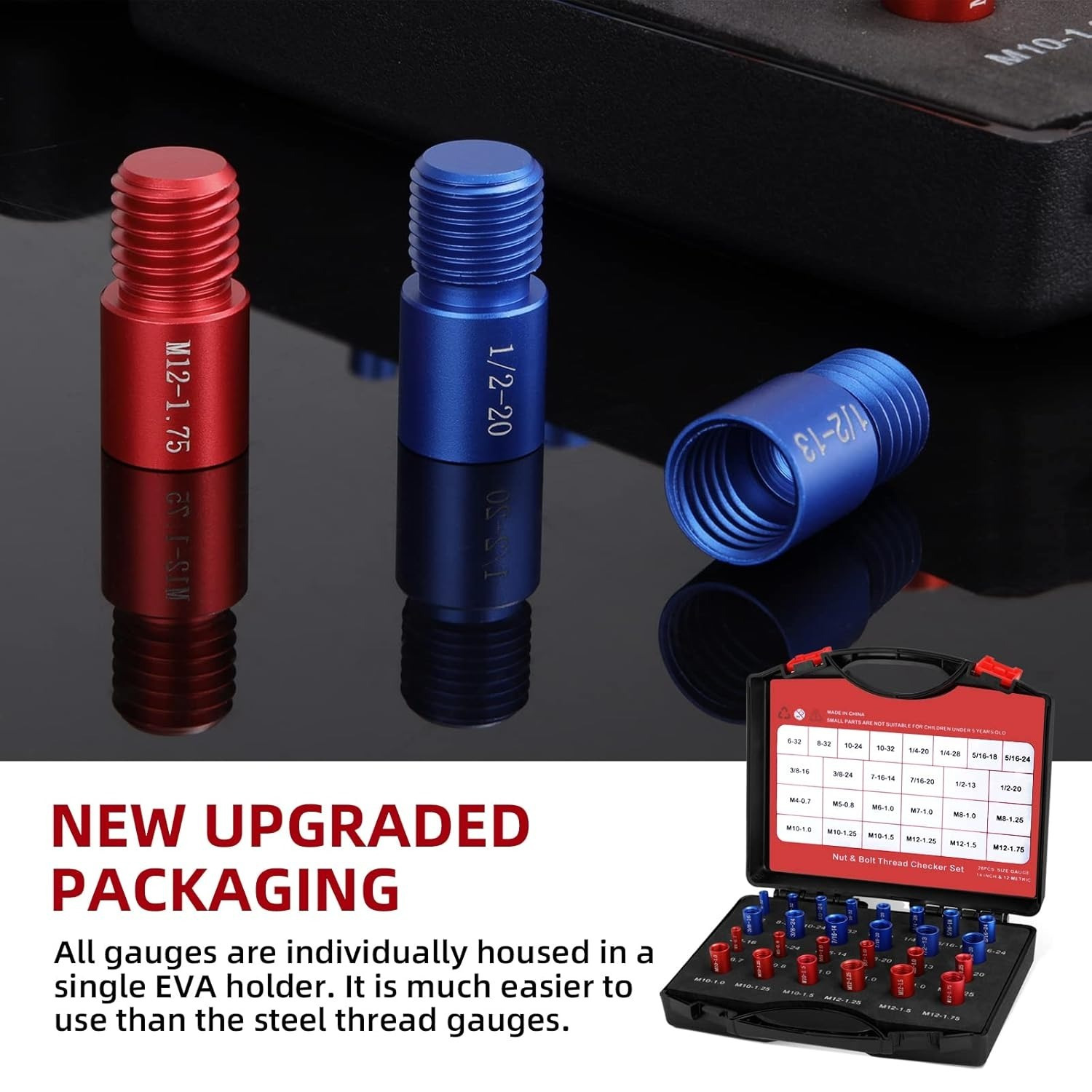 Juego de 26 piezas para verificar el hilo de tornillos y tuercas - Identificación precisa de tamaños SAE y métricos, medidor de identificación de tornillos y tuercas, kit esencial de hardware para mejoras del hogar para entusiastas y profesionales DIY, caja de aluminio