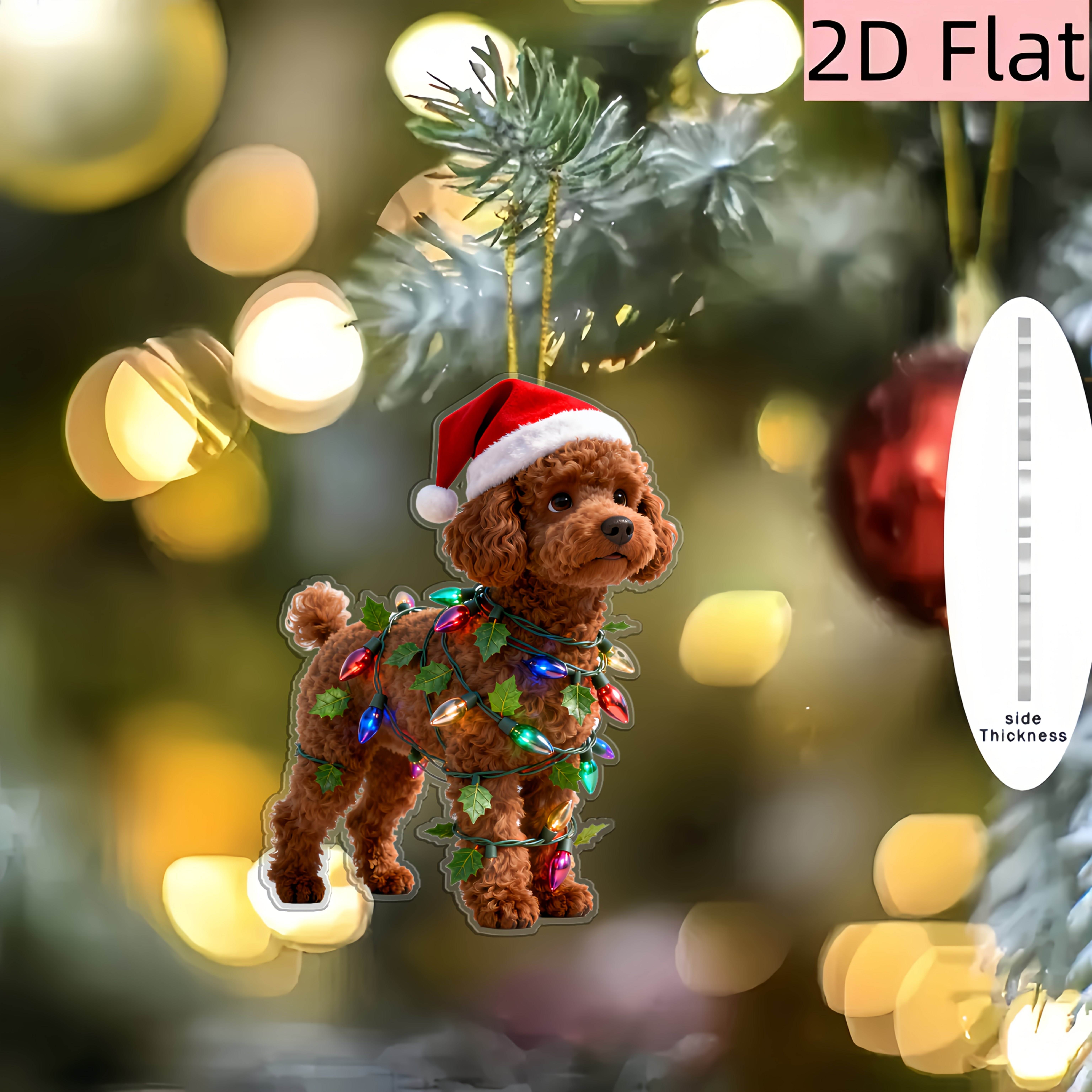 TEMU 2D Flat - 2Dflat, Diseño Decorativo de Perro Teddy Navideño 2D , Adorno para Colgar en Árboles de Navidad, Decoración Festiva Colgante, Colgante