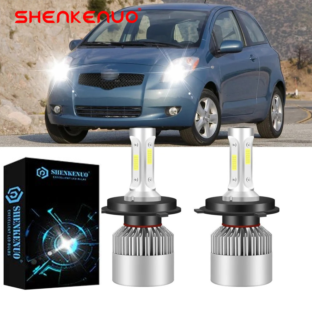 TEMU 2pcs 6000k Led Headlight Bulbs For Yaris 2006-2021 | High/low Beam H4/9003, 3000 , Aluminum, Shenkenuo, Without Battery