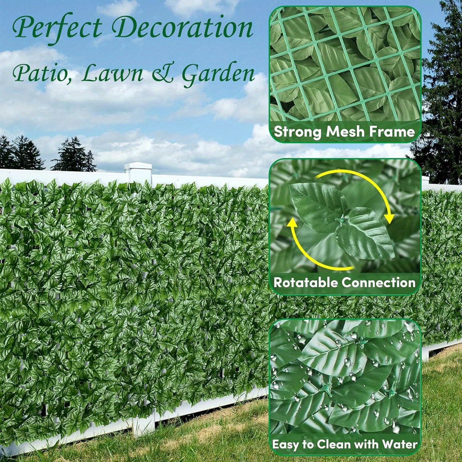 Image of 120x40inch Artificial Ivy Privacy Fence Wall Screen, Faux Greenery Backdrop Ivy Hedges Fence Panels For Patio, Balcony, Garden, Backyard Indoor Outdoor Decor