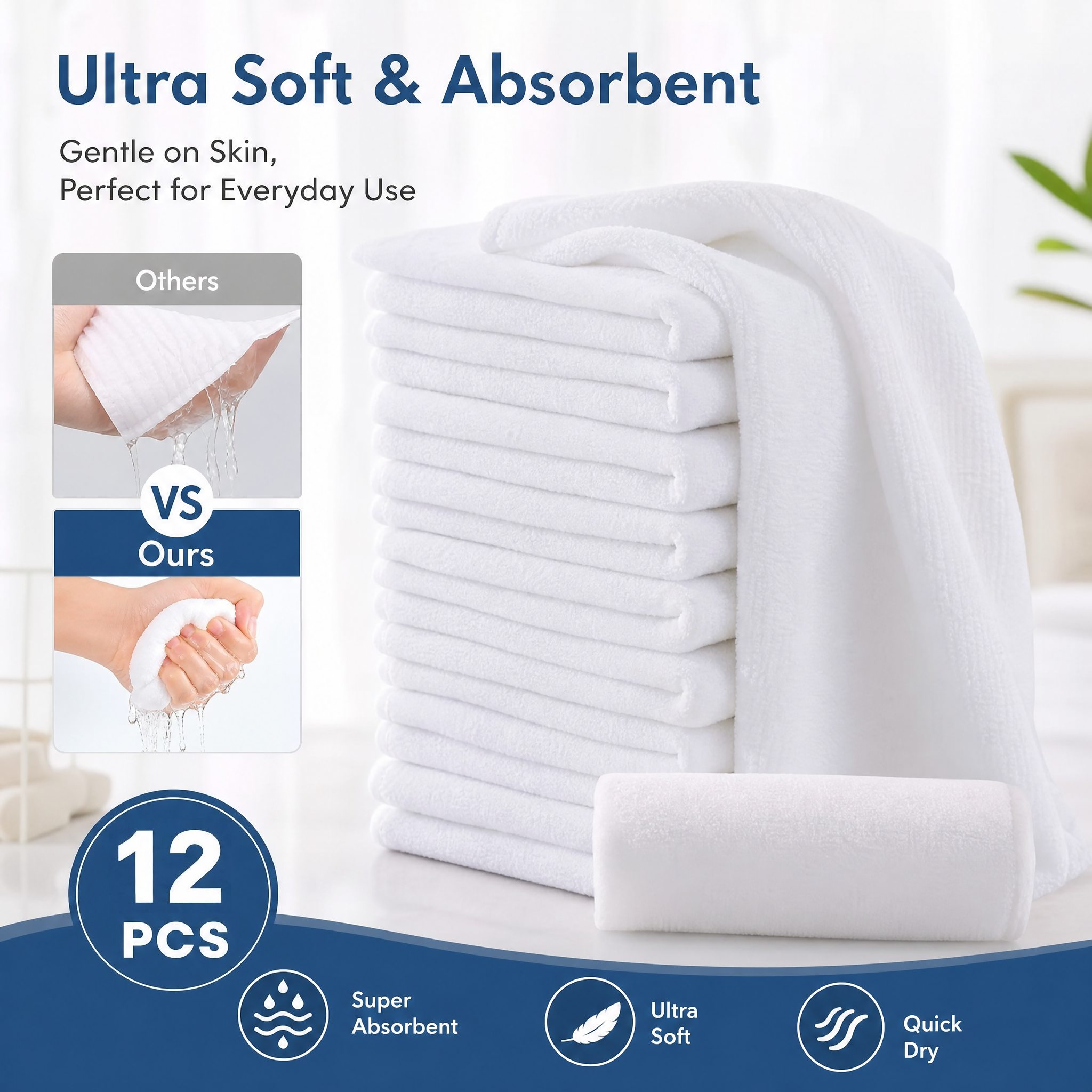 TEMU 12pcs White Square Towels 11.8 Inch Washable Reusable Hand Towels Multipurpose Cleaning Cloths For Bathroom Hotel Camping Home Use Face Flannel