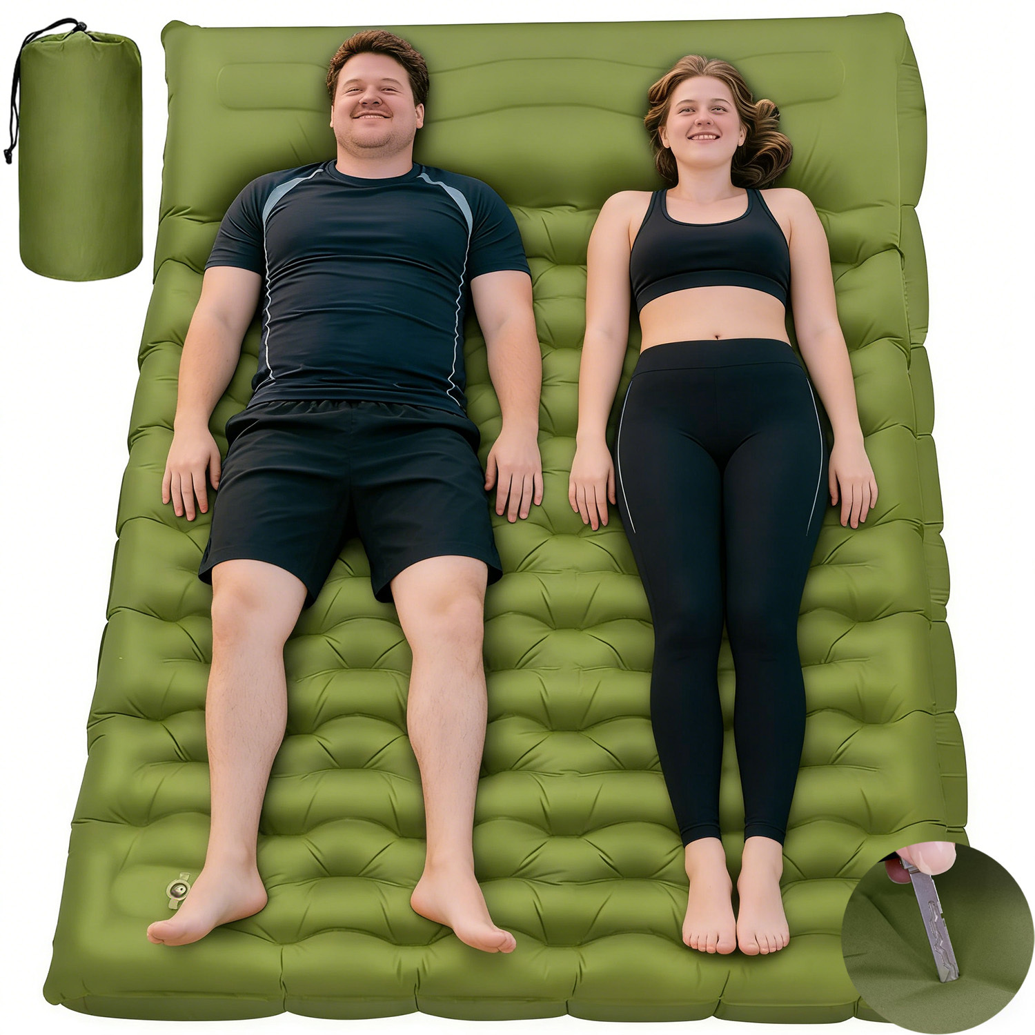 Double Inflation Camping Sleeping Pad, Built-in Foot Pump For Outdoor Hiking And Picnic