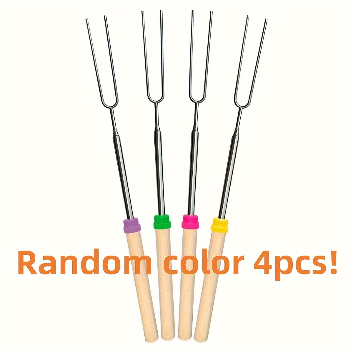 Image of 4pcs Extendable Barbecue Forks In Random Colors, Adjustable To 81.28cm Length For Grilling Meat, Barbecue, , Camping, And Bonfires