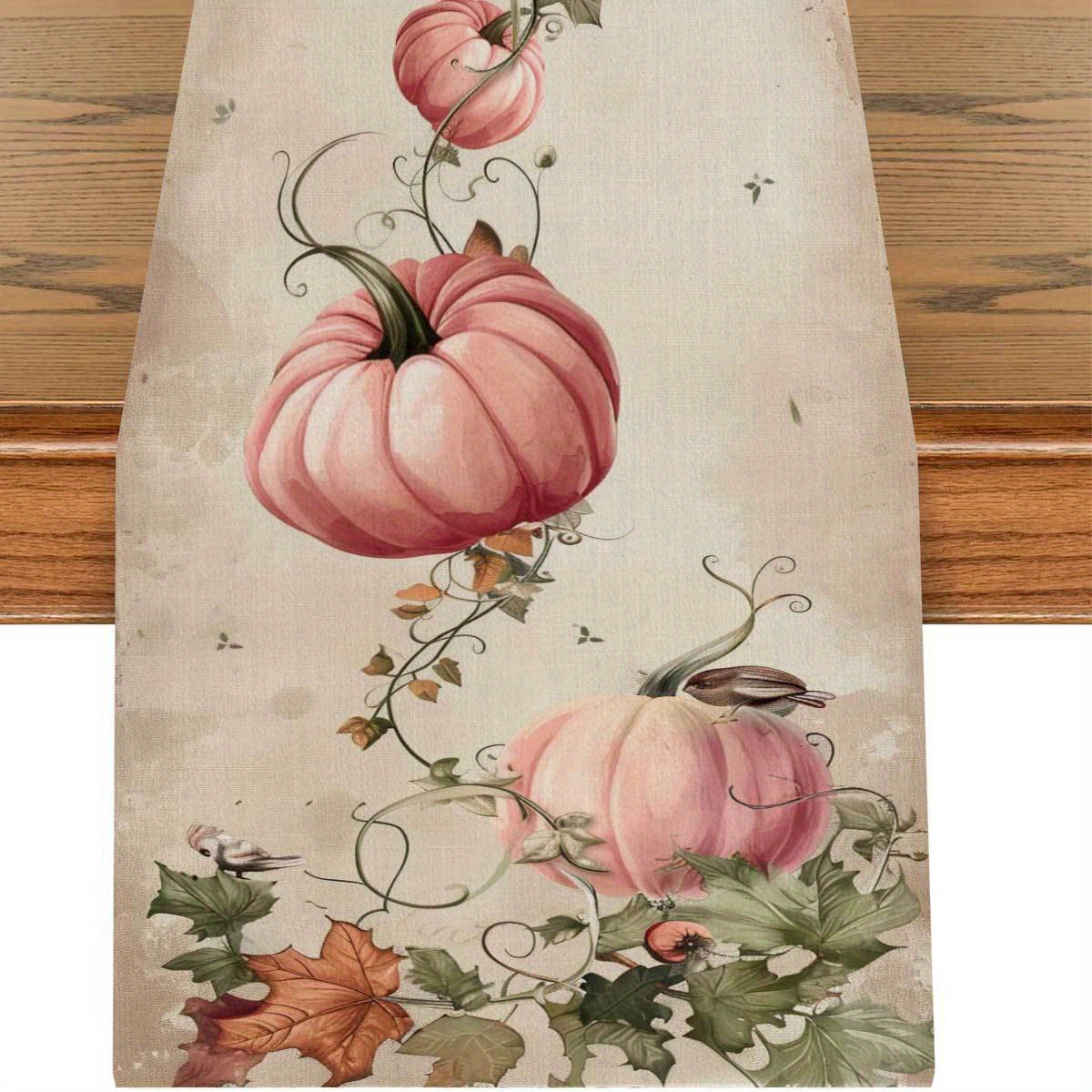 TEMU Pumpkin Illustration Table Runner, 1pc, Polyester Table Runner, Printed Table Runner, Table Decoration Table Runner, Long Picture, Clear, Home