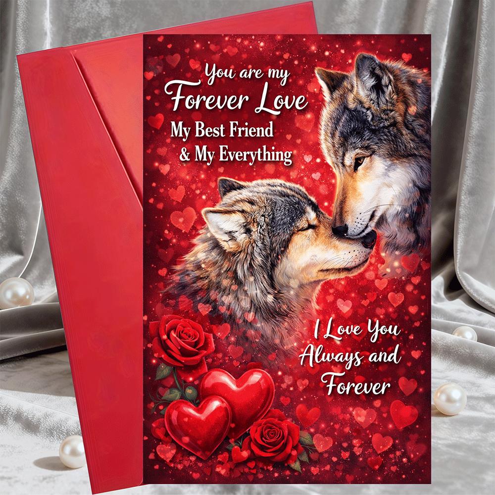 TEMU 1 Card And Envelope - Anime Wolf Couple Love Letter - Romantic Wolf Pack Heart-shaped Card, Suitable For Couples, Anniversaries, Valentine's Day