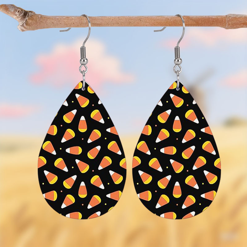 Lightweight Teardrop Earrings with Artificial Leaves and Corn Kernels