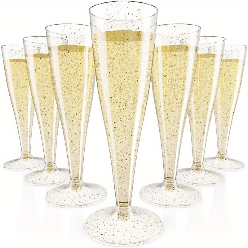 Image of 100 Pack Plastic Flutes 5.5oz Golden Glitter Plastic Glasses Perfect For Wedding, Thanksgiving Day, Christmas Halloween, Christmas