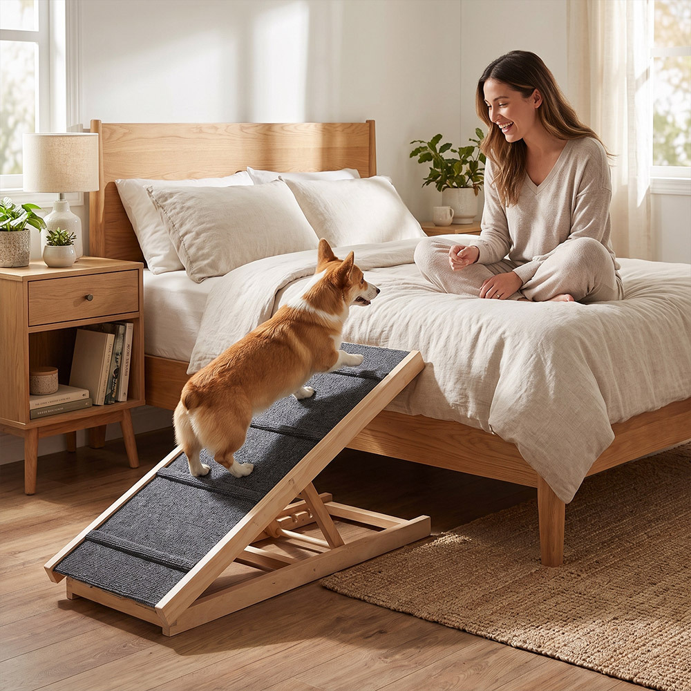 TEMU 100cm Foldable Dog Pet Ramp With Adjustable Height, Portable Pet Stairs Suitable For Sofa, Bed And Vehicle