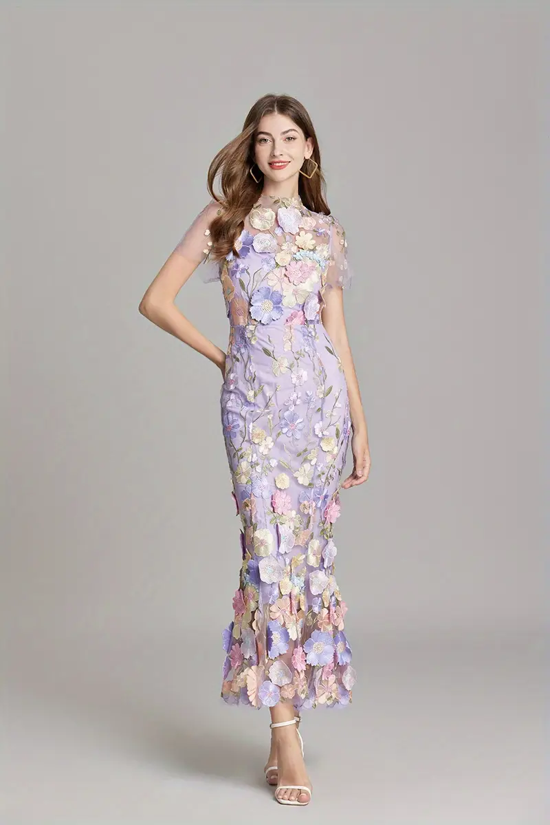elegant heavy duty floral lace embroidered fitted mermaid long dress for women suitable for weddings and bridesmaid attire Product details 8