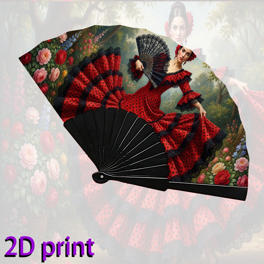 TEMU plegable con ilustración de bailaora de flamenco estilo pintura al óleo para , accesorio portátil y , adecuado para fiestas de Halloween,
