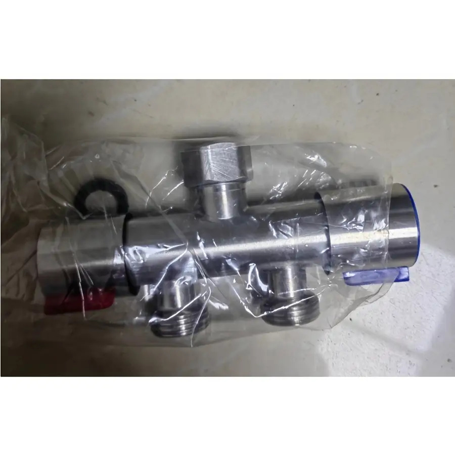 1pc 304 Stainless --out Dual-control Angle Valve Tee With Switch, One-split Two-outlet Washing Machine Faucet Water Divider