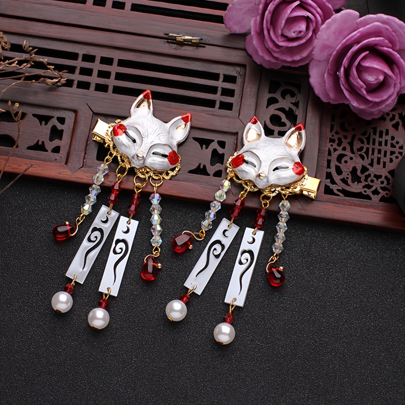 two cute fox tassel hairpins vintage hair clips hanfu hair accessories for women   hairpins with a   and simple animal design in mixed colors   everyday wear and halloween durable hair accessories for stylish looks Product details 0