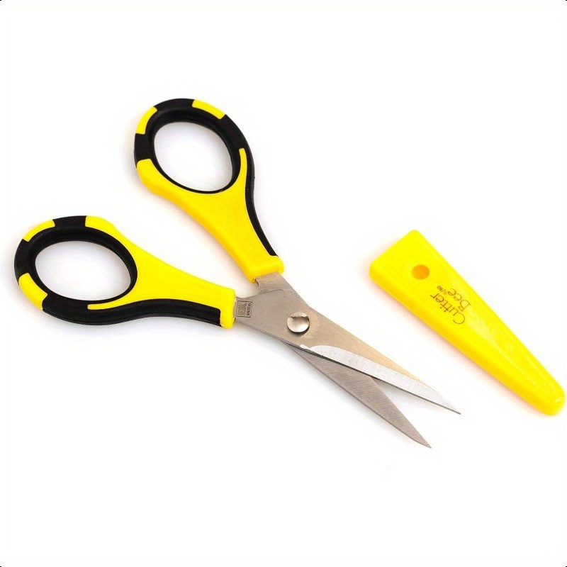   5 inch precision craft scissors with safety cover ergonomic yellow black handles stainless steel blades for paper herbs scrapbooking gardening right left handed durable   resistant craft cutting tool scrapbooking essentials visually   design  resistant material   sharp   diy enthusiasts