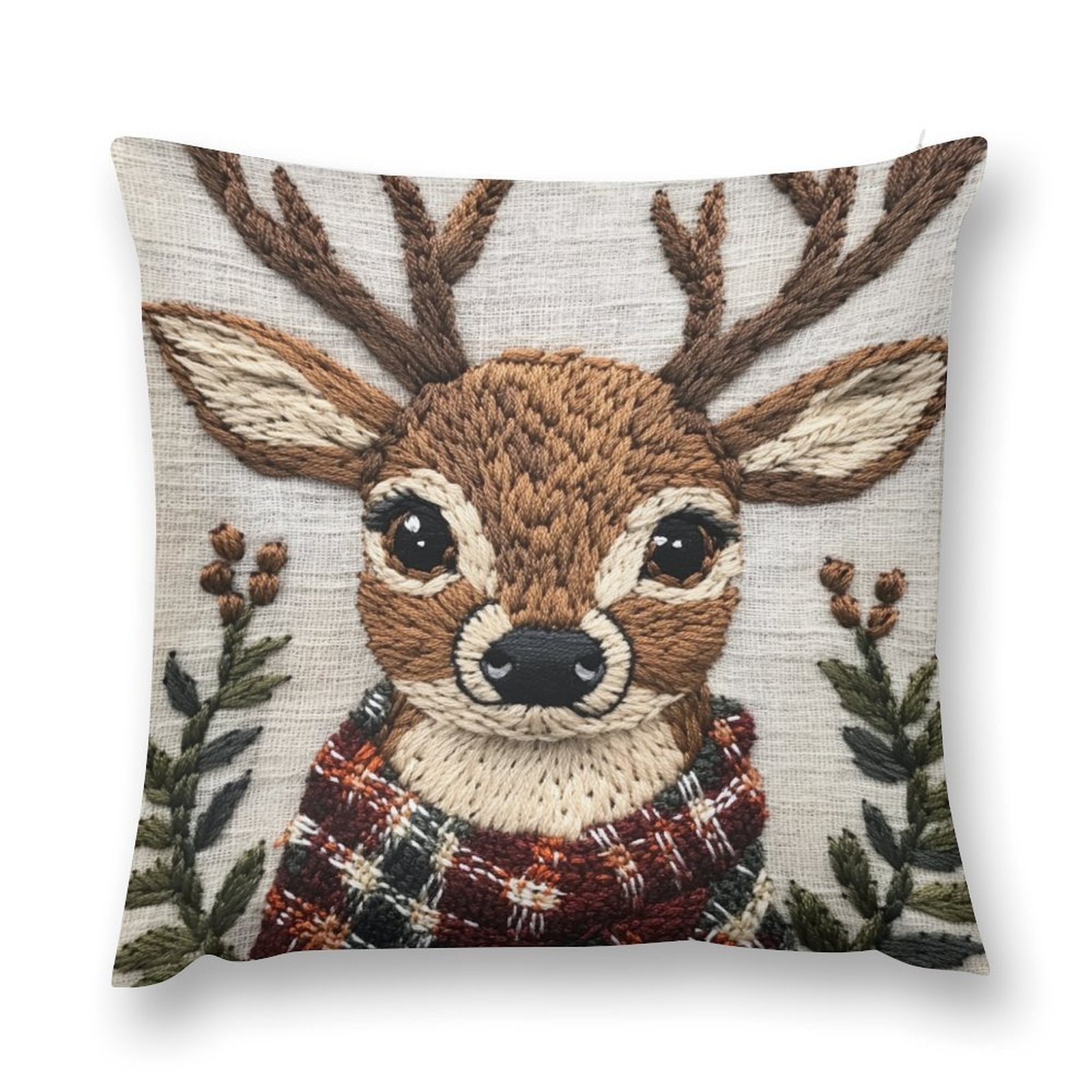 

Modern Embroidered Deer Christmas Throw Pillow Cover 18x18in - Case For Living Room & Bedroom Decor, Zip Closure, Machine Washable (pillow Not Included), Christmas Day Decorative, , Gjb1029218