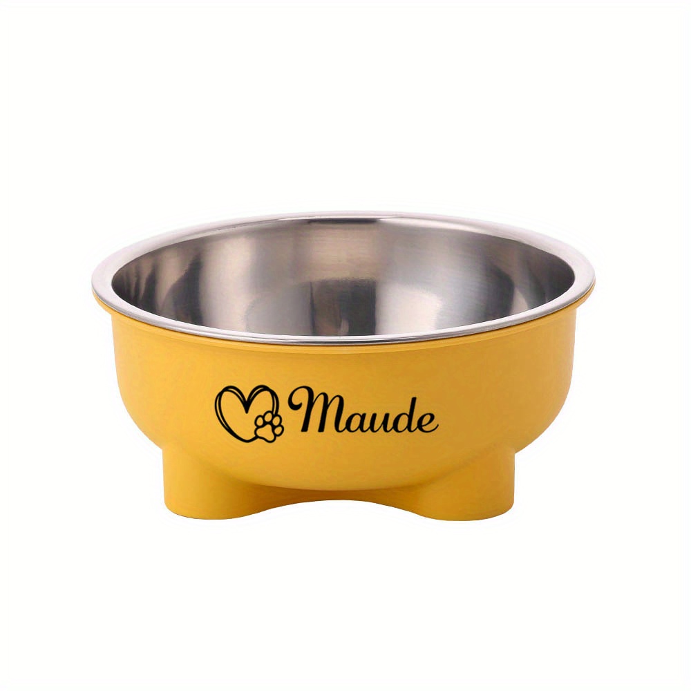 

Custom Engraved Stainless Steel Pet Bowl With Yellow Base - Personalized "" Name & Paw For Dogs And Cats, & Stylish