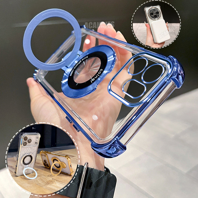 TEMU Phone Case - Acanries 1pc Of Elegant Slim Ring Folding Stand Holder + 1pc Of Transparent Shockproof Protective Phone Case For Oppo Reno14f 5g/