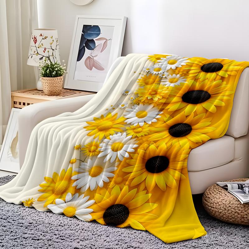 TEMU 1 Sunflower-themed Comfortable Flannel Blanket, Gift For , Soft Sofa Blanket, Tv Blanket, Multi-functional Blanket, Office Nap Blanket, Camping