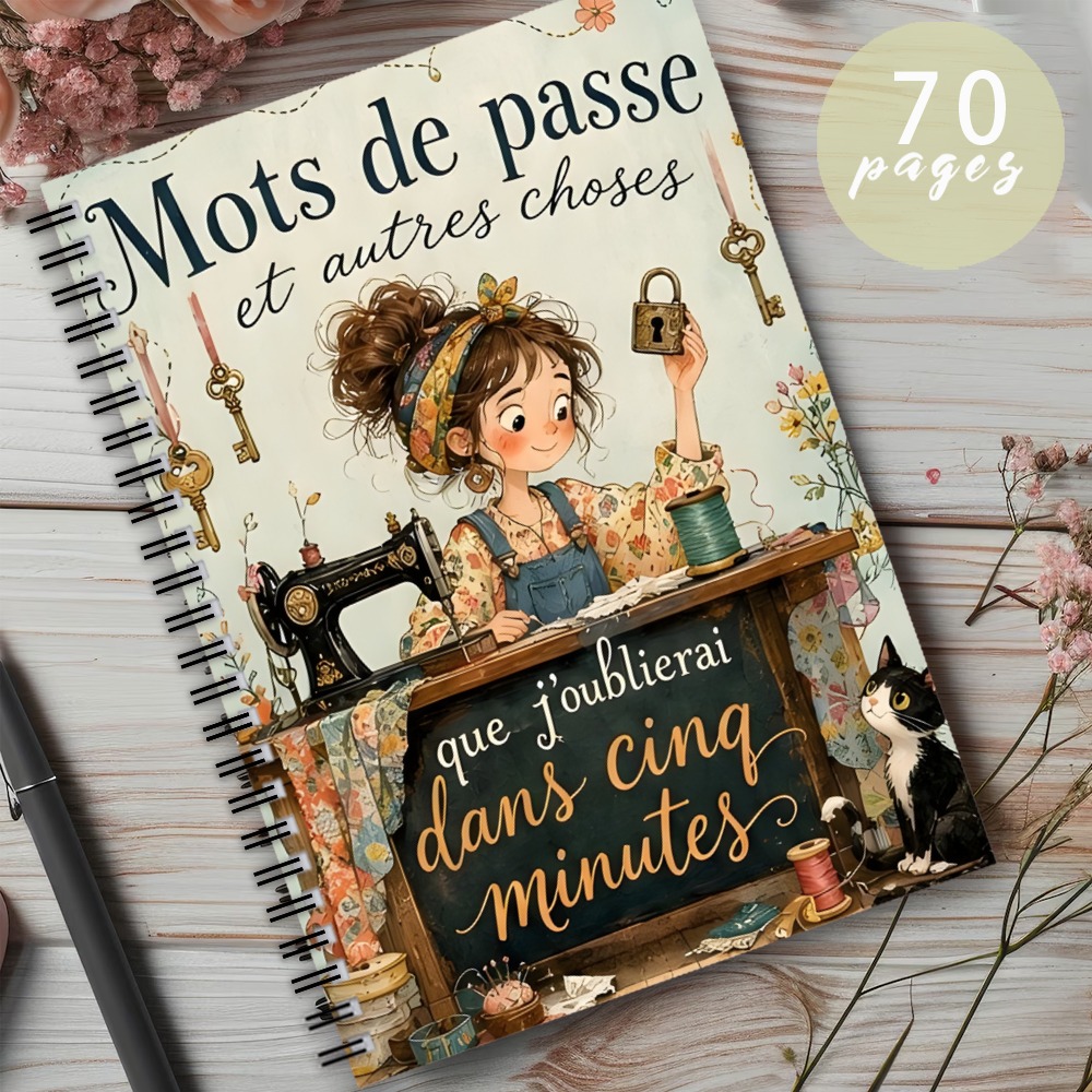 TEMU 1 cahier à de passe français à spirale, thème de couture vintage, organisez vos de passe et vos notes essentielles