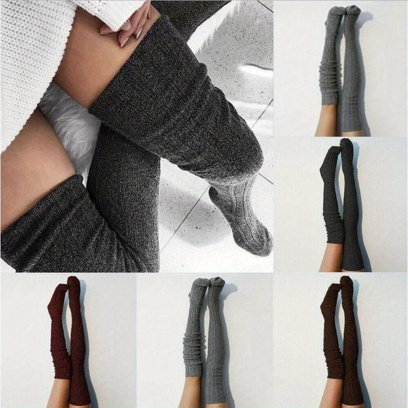 

3 Pairs Women's Over-the-knee Knit Thigh High Socks - Plain, Slouchy Leg Warmers For Women