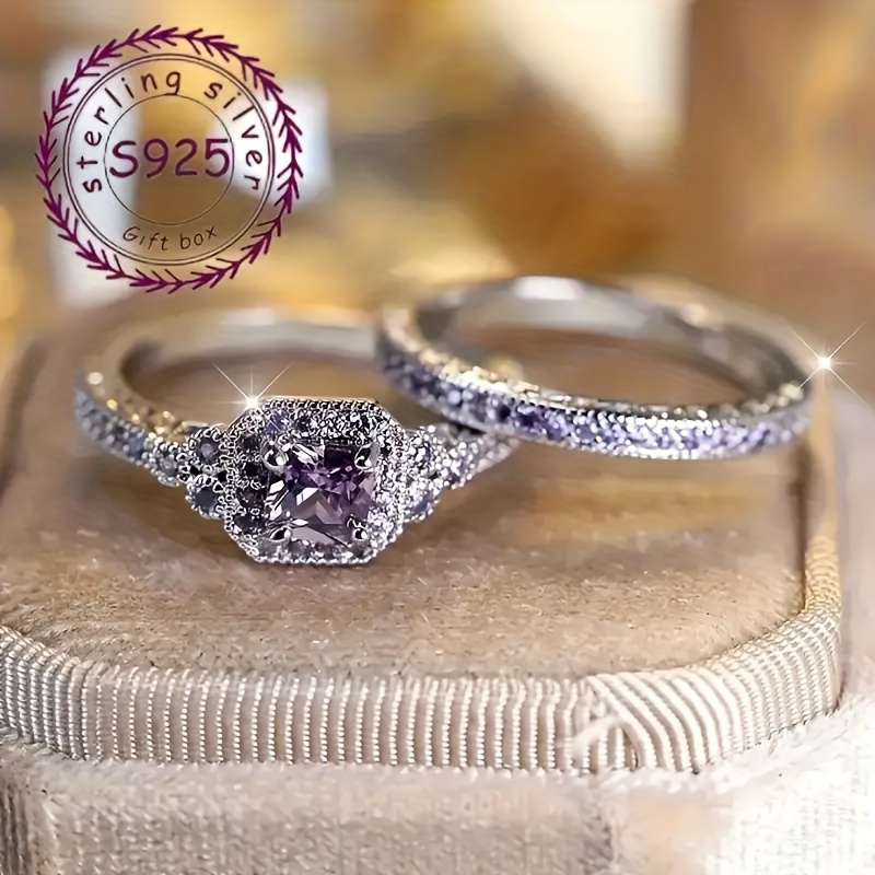 TEMU 2pcs Set 925 Sterling Jewelry, Women's Fashion Creative Starry Ring, Luxurious Engagement Promise Ring Set, Heart-shaped Theme, Ideal For