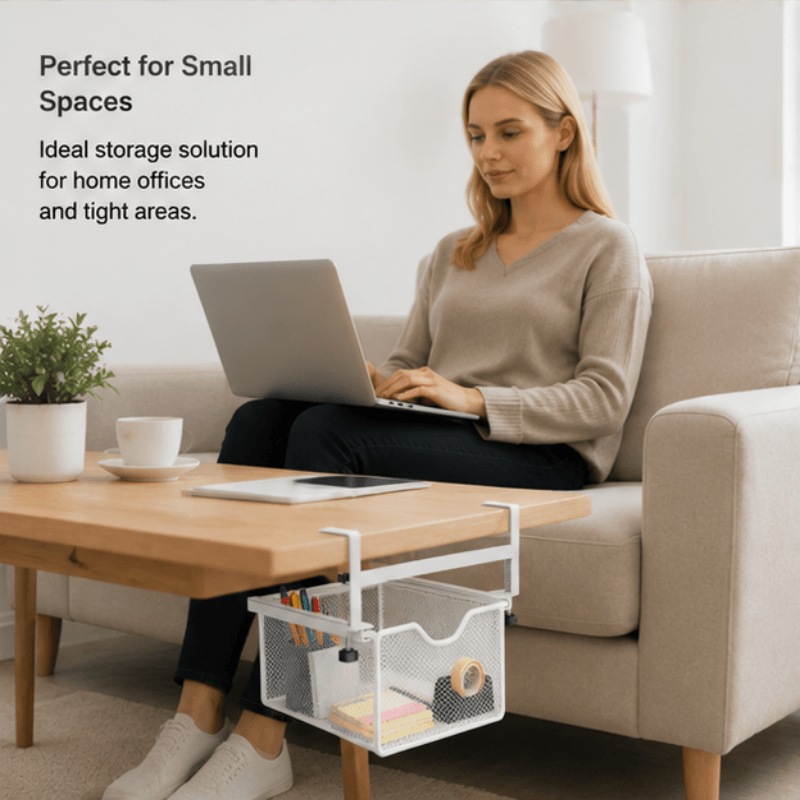 Schreibtisch-Organizer Mit Klemmbefestigung – Verstellbares Verlängerungsregal Aus Metall & Holz (40x20x22 Cm) Für Monitor, Laptop Und Bücher – Klemme Bis 3,5 Cm Tischstärke, Max. Belastung 10 Kg