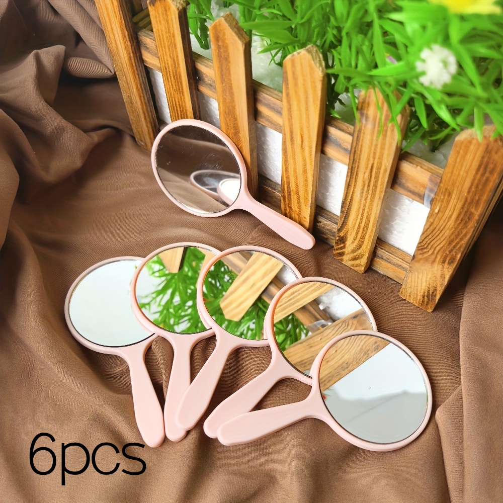 TEMU A Set Of 6 Hand-held Mirrors With Handles, Length 3.9inch, Width 2.1inch. Compact Round Mirror, Available For Bulk Purchase, Ideal For Travel,