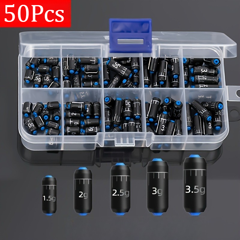 Image of Pack Of 50 Lead Fishing Weights - Sizes (1.5-4g), Ideal For Freshwater And Saltwater Fishing