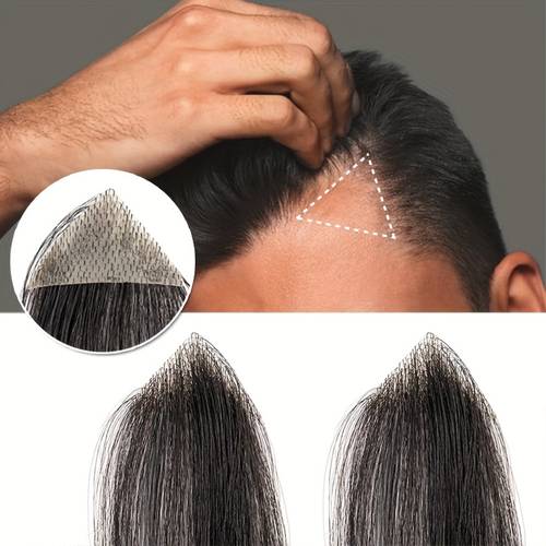 set of 2 small pu toupees triangular straight hairpieces designed for men with and thinning hair on the sides