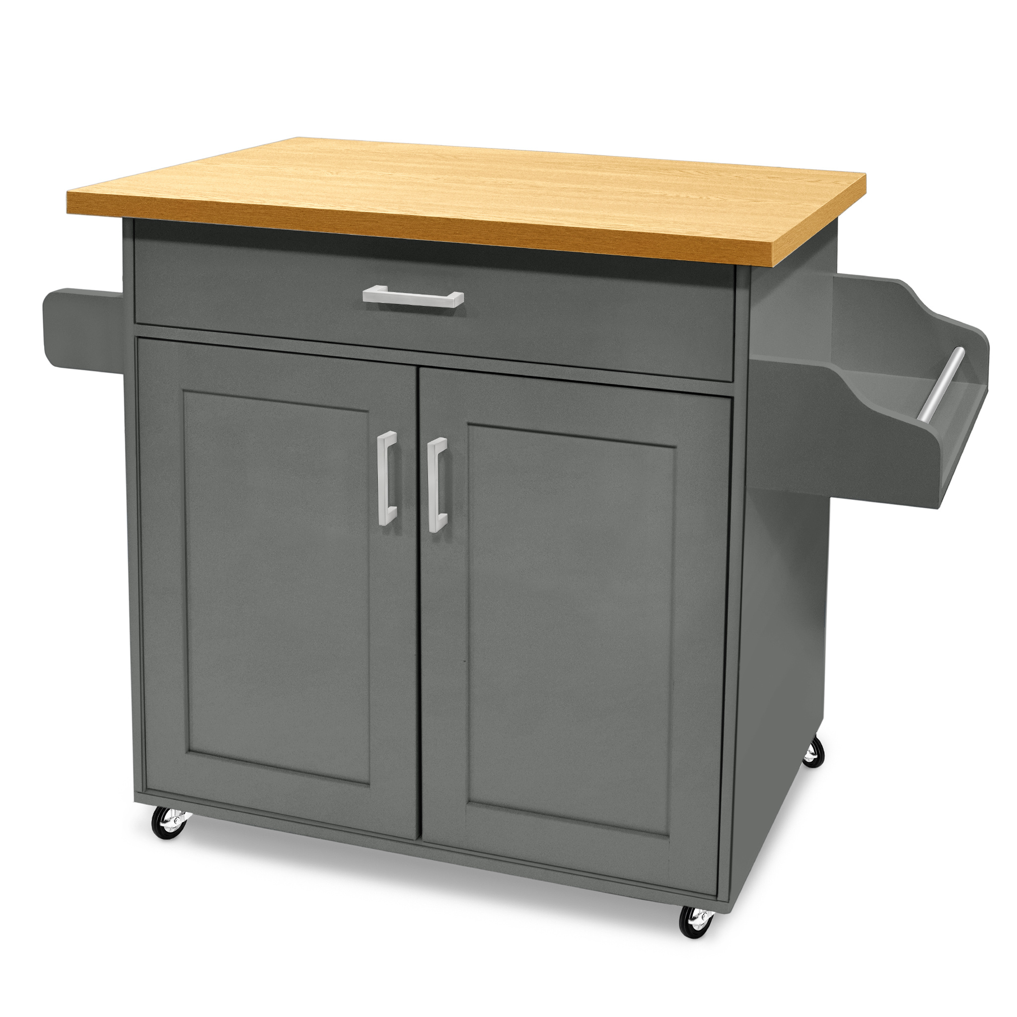 Image of Food Service Carts 115x36x90cm Movable Kitchen Islands Mdf Worktop Kitchen Trolley With Casters, Drawer, Shelf, Towel Holder & Spice Rack Trolley Load Capacity Up To 50kg Dining Trolley For Party