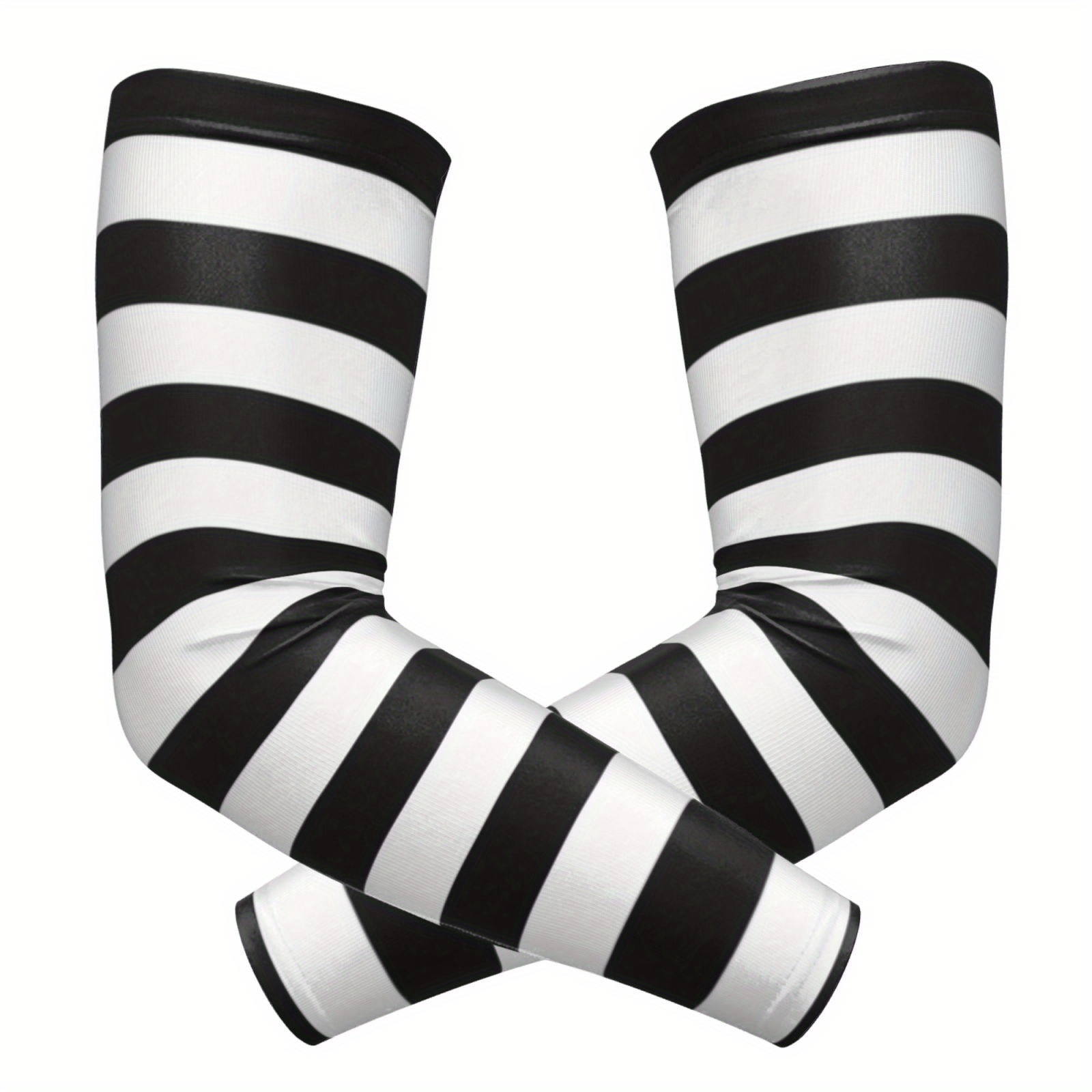 TEMU A Pair Of Stylish And Breathable Arm Sleeves Featuring Black And White Striped Design, Simple Yet Fashionable, Showcasing And Trendy Style For