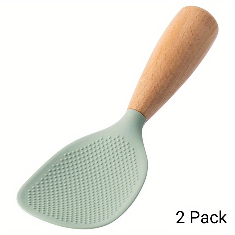 Temu – TEMU 2 Pack Silicone Rice & Potato Server With Wooden Handle – Durable, Heat-resistant Kitchen Spoon For Nonstick Pans And Cookers, Durable Standing