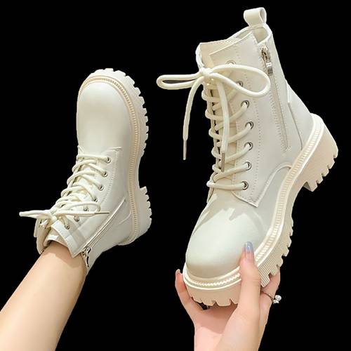 womens chunky platform boots lace up punk rock boots with thick rubber sole synthetic cover upper flat heel for concerts parties everyday edgy gothic footwear black white boots for women party footwear durable traction footwear concert footwear sturdy construction alternative fashion