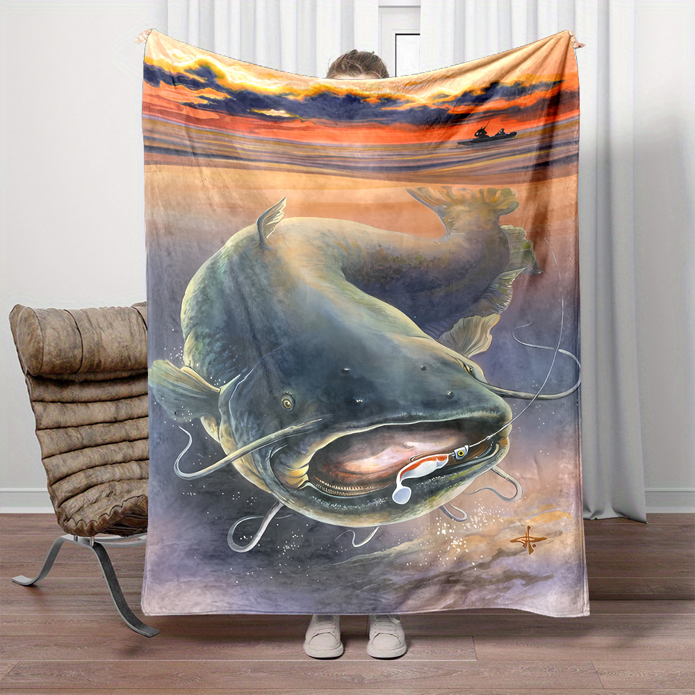 

1pc Fleece Blanket, Underwater Pattern, Nap Bed Sofa Use, , Theme, Christmas - 200-250g