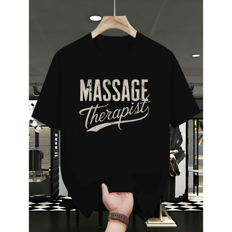 

Massage Therapist Graphic Tee, 100% Polyester Crew Neck T-shirt, Casual Short Sleeve Knit Fabric Top For Adults, Summer Geometric Pattern Print, Tshirt|geometric Print Tee|polyester Knit