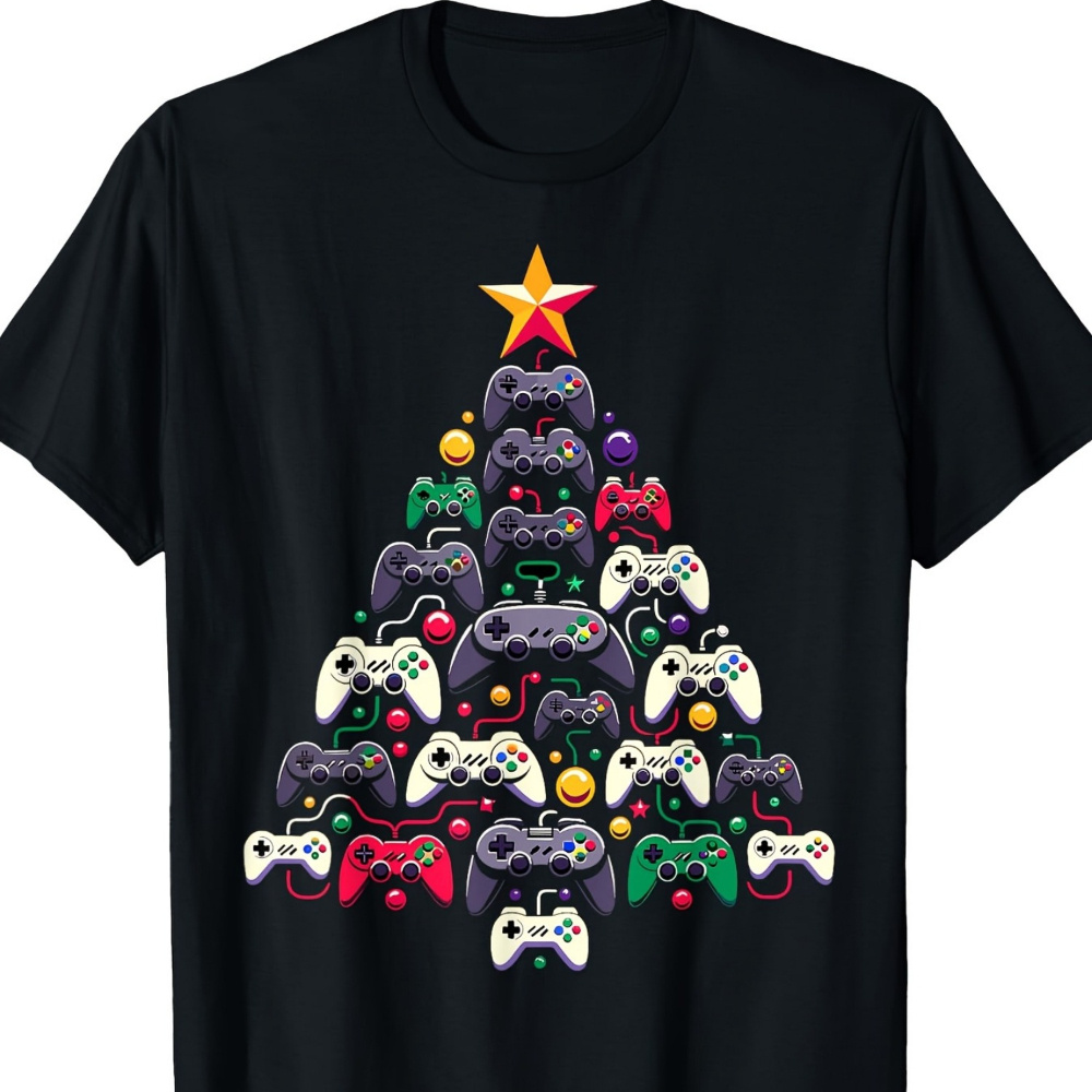 

Gaming Controllers Christmas Tree Funny Gamer Christmas T-shirt For Men